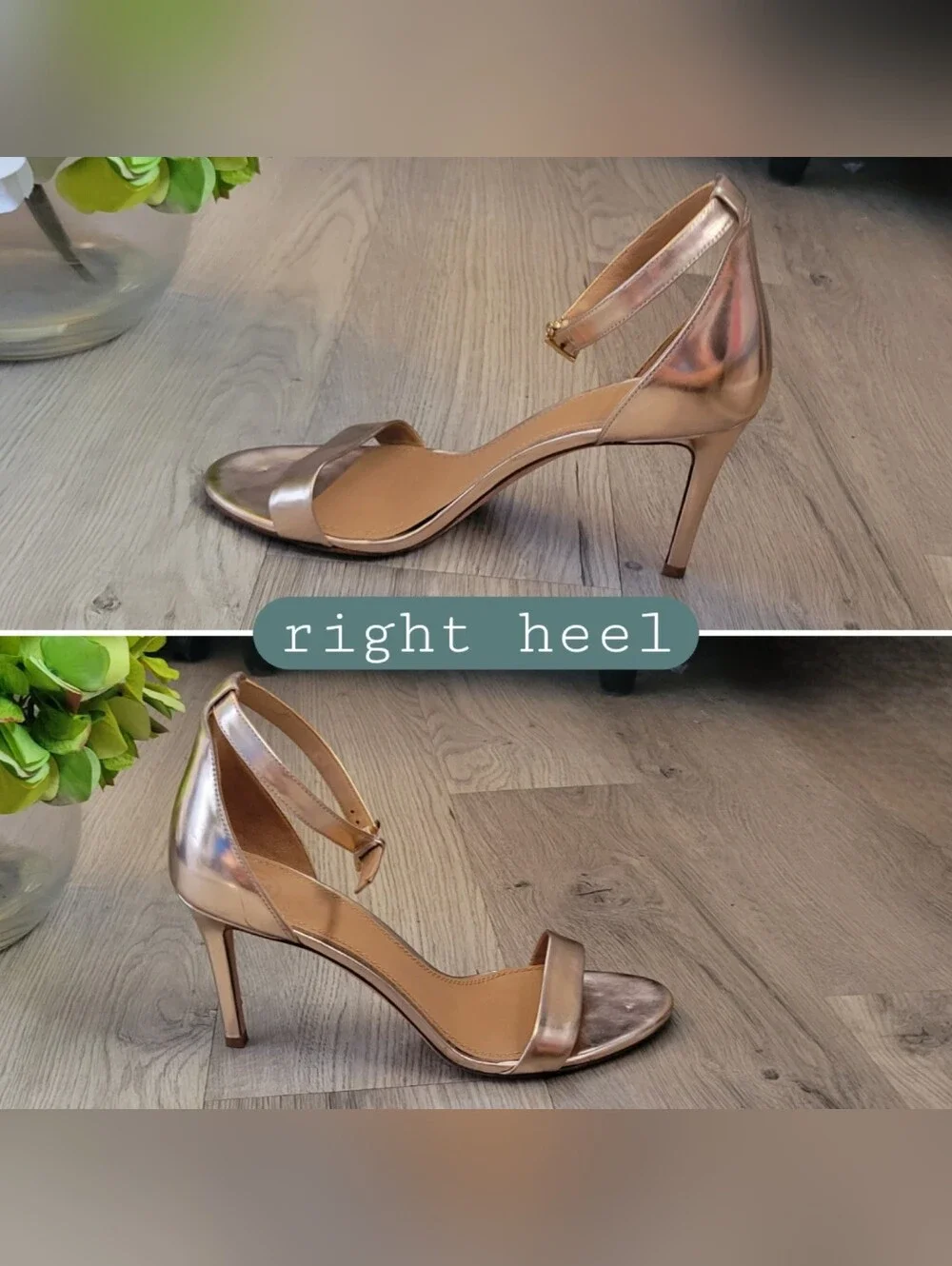 Tory Burch Ellie Ankle-Strap Sandle Heel 85mm Mirror Metallic Spark Rose Gold, 9